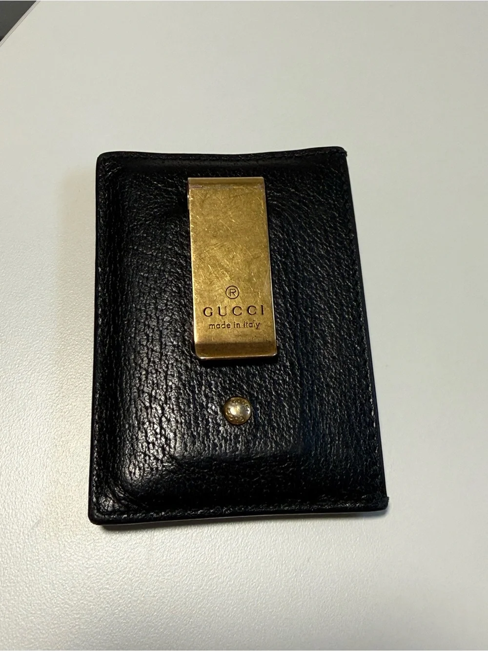 Gucci Black Leather Card Holder with Gold GG Logo